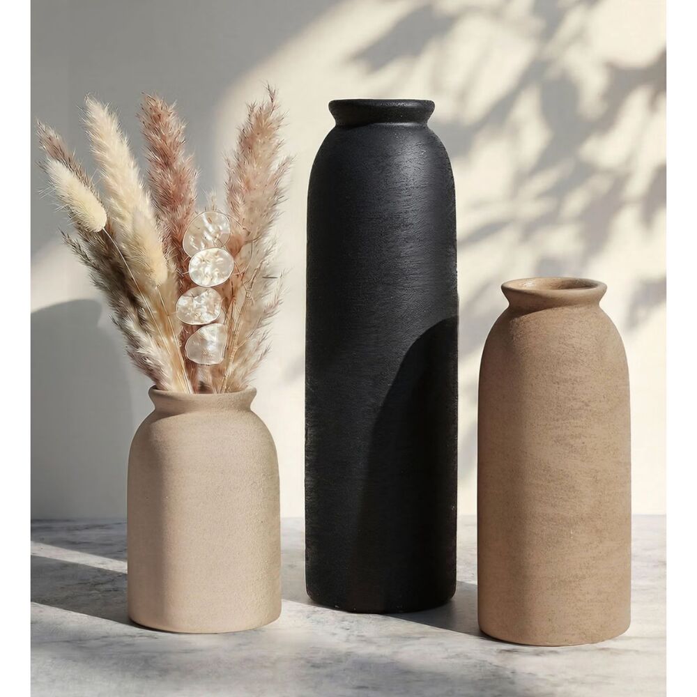 Ceramic Vase Set of 3 in Neutral/Black - Open Box